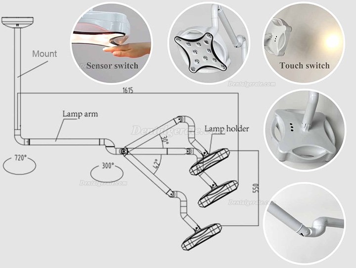 Micare JD1700 LED Dental Chirurgische Lampe Schattenloses Licht Operationslampe Deckenmontage